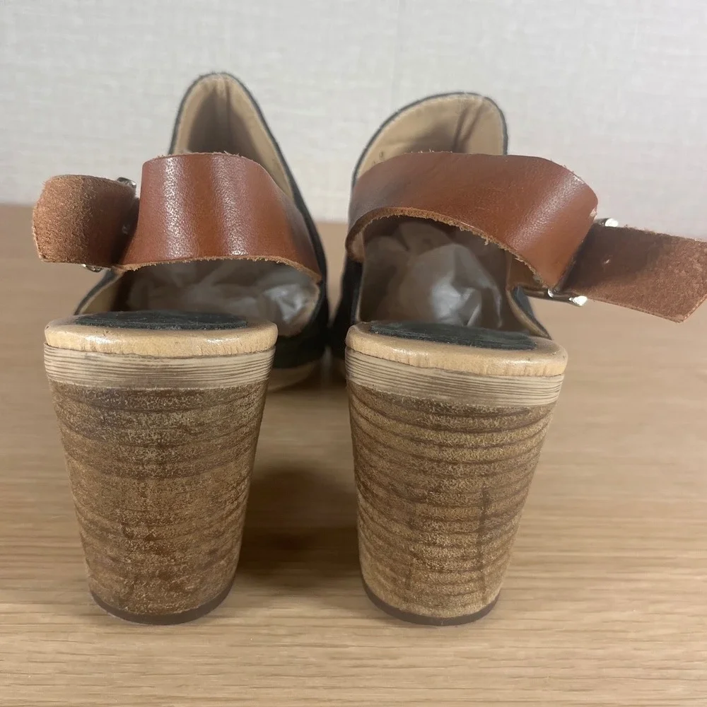 Made in Italy Sophia Milano Black Suede Leather Block Heel Slingback Sandals 9